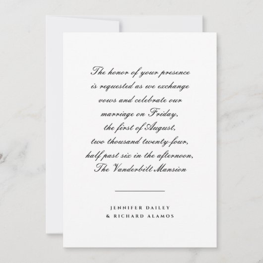 Faire-part de mariage de script noir et blanc (Devant)