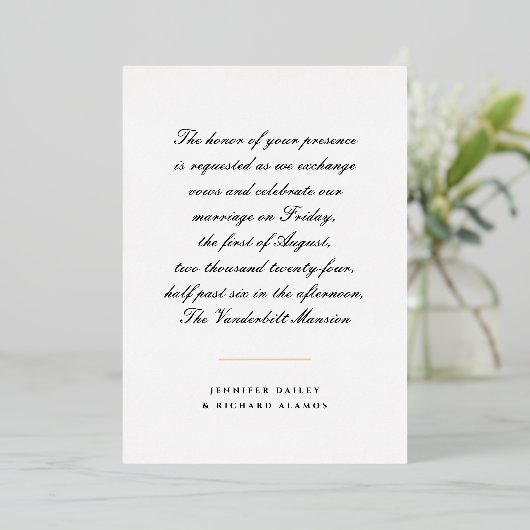 Faire-part de mariage de script or, noir et blanc (Debout devant)