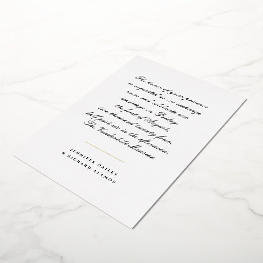 Faire-part de mariage de script or, noir et blanc (Rotation)