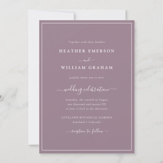 Faire-part de mariage de script pourpre (Devant)