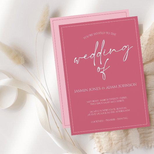 Faire-part de mariage de script rose magenta minim