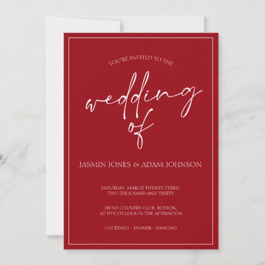 Faire-part de mariage de script rouge Crimson mini (Devant)