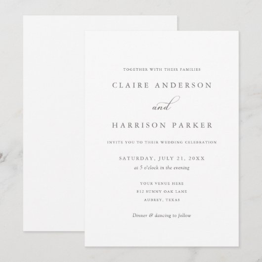 Faire-part de mariage de script simple et élégant (Devant / Derrière)