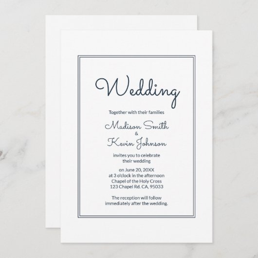 Faire-part de mariage de script simple minimal (Devant / Derrière)