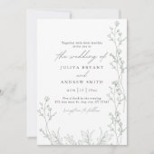 Faire-part de mariage de script vert blanc et saga (Devant)