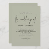 Faire-part de mariage de script vert de format pâl (Devant / Derrière)