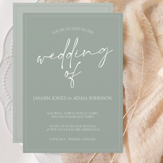 Faire-part de mariage de script vert de taille min
