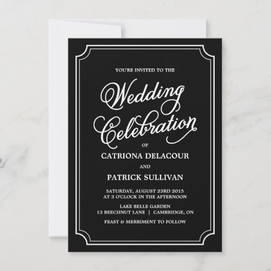 Faire-part de mariage de script Whimsical noir et (Devant)