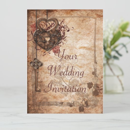 Faire-part de mariage de serrure et de clé (Debout devant)