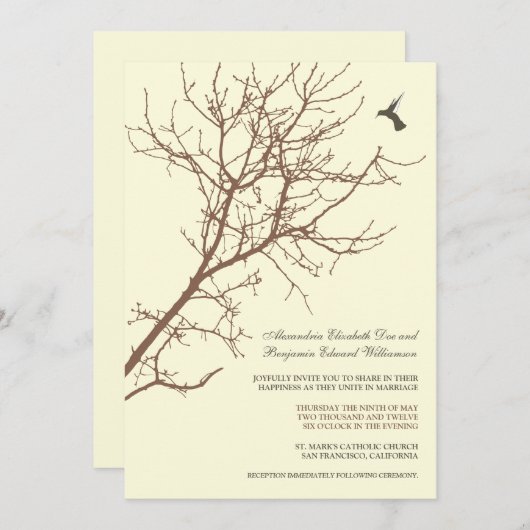 Faire-part de mariage de silhouette d'arbre (choco (Devant / Derrière)