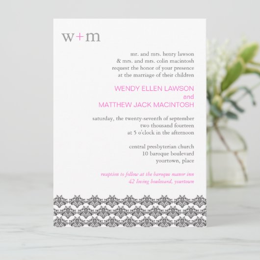 Faire-part de mariage de simplicité Damask (Debout devant)