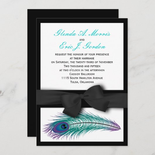 Faire-part de mariage de smoking de paon (Devant / Derrière)