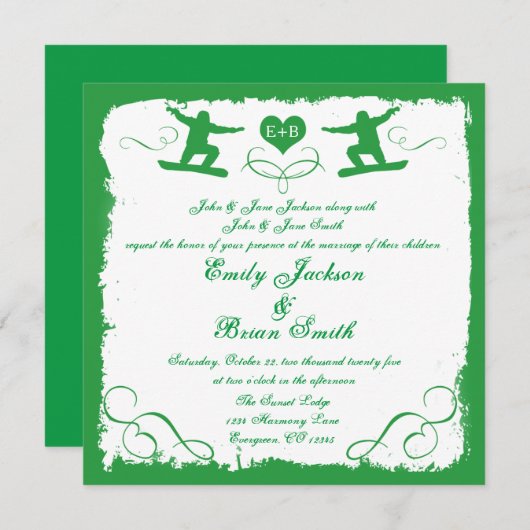 Faire-part de mariage de snowboard blanc grunge (Devant / Derrière)