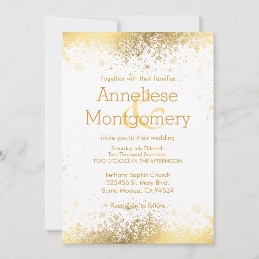 Faire-part de mariage de snowflics hiver blanc et (Devant)