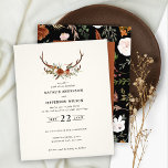 Faire-part de mariage de stag fleuri en terre cuit<br><div class="desc">Fleurs et bois de cerf rustiques invitation à mariage botancial et carte de détails. Avec de beaux détails d'aquarelle d'herbe de pampas d'eucalyptus,  noir,  rouille,  terre cuite,  rose rousse et sauge vert pampas. Cette invitation de mariage moderne est sûr de définir le style pour votre grand jour.</div>