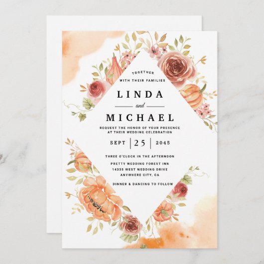 Faire-part de mariage de style aquarelle d'automne (Devant / Derrière)