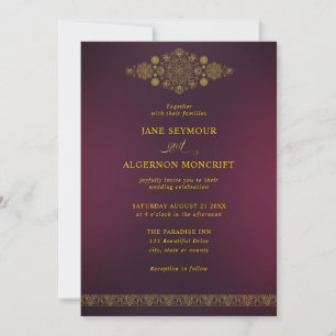 Faire-part de mariage de style arabe en or et marr