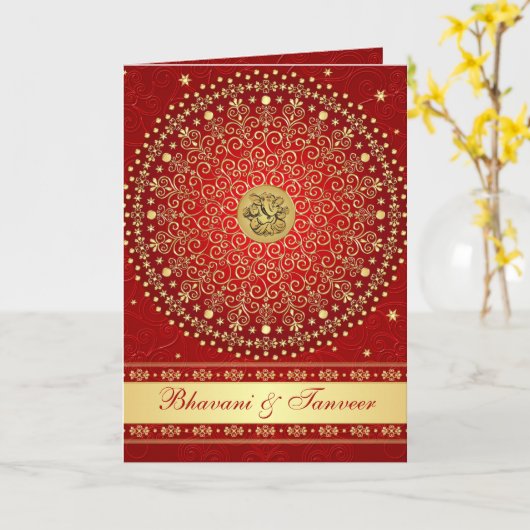 Faire-part de mariage de style de carte rouge et o (Fleur jaune)