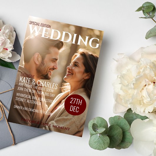 Faire-part de mariage de style de magazine personn