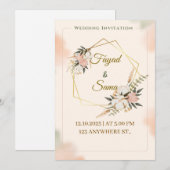 Faire-part de mariage de style feuille d'or | Écri (Devant / Derrière)
