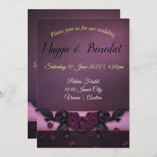 Faire-part de mariage de style gothique. Personnal (Devant / Derrière)