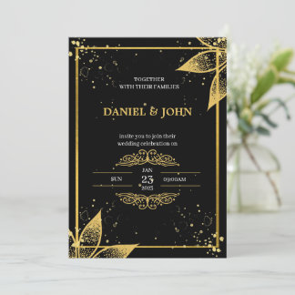 Faire-part de mariage de style indien : Noir et or