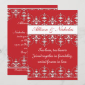 Faire-part de mariage de style victorien rouge et  (Devant / Derrière)