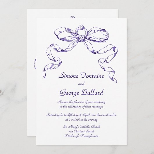 Faire-part de mariage de swag à cou bleu (Devant / Derrière)