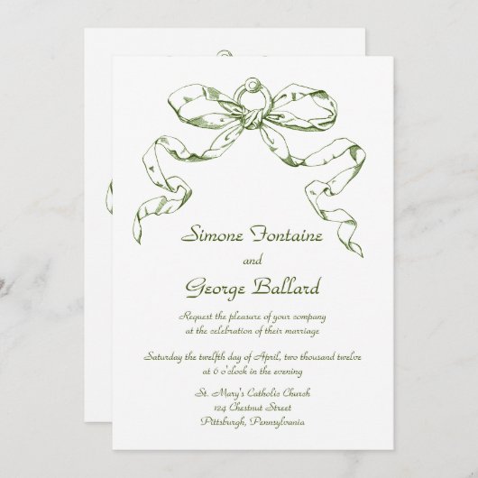 Faire-part de mariage de swag de cabot vert (Devant / Derrière)