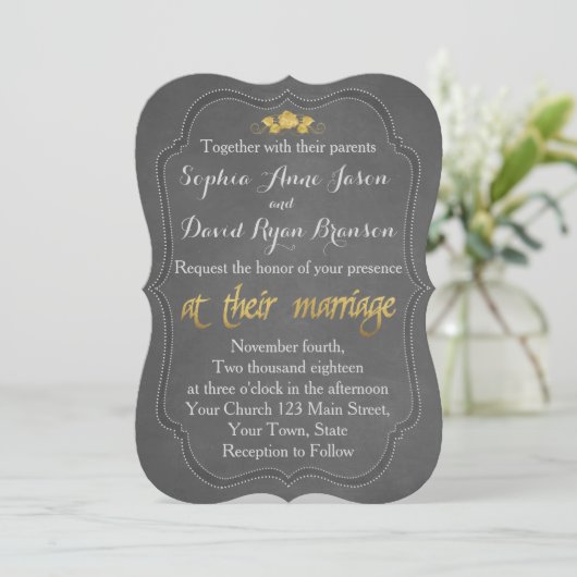 Faire-part de mariage de tableau de bord Gold Foil (Debout devant)