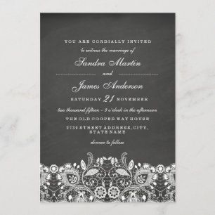 Faire-part de mariage de tableau noir en dentelle