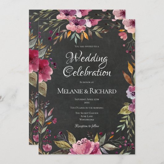 Faire-part de mariage de tableau noir rose (Devant / Derrière)