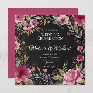 Faire-part de mariage de tableau noir rose