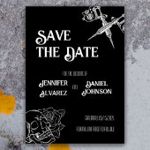 Faire-part de mariage de tatouage crâne noir et bl
