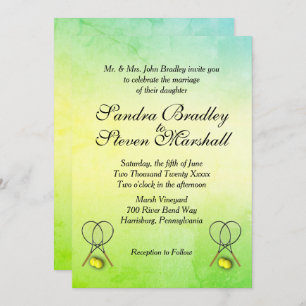 Faire-part de mariage de tennis texturé vert à jau