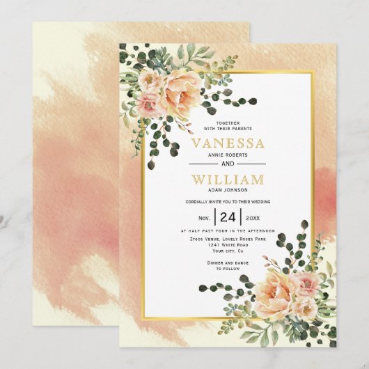 Faire-part de mariage de terre cuite douce fleurs (Devant / Derrière)