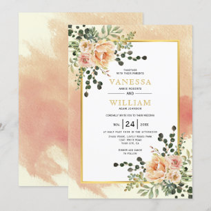 Faire-part de mariage de terre cuite douce fleurs