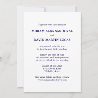 Faire-part de mariage de texte bleu formel minimal