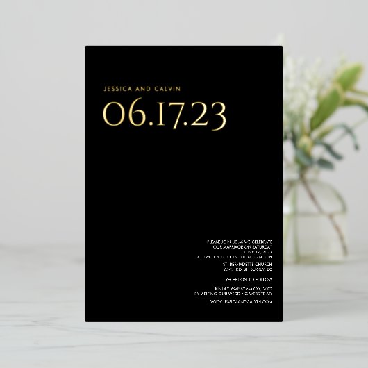 Faire-part de mariage de texte Gold Foil (Debout devant)