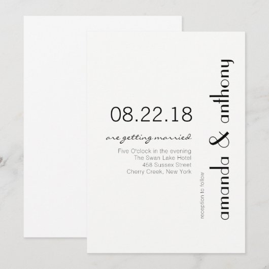 Faire-part de mariage de texte moderne (Devant / Derrière)