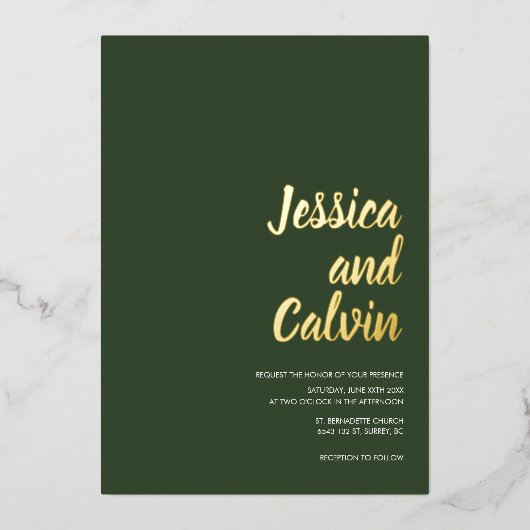 Faire-part de mariage de texte moderne en or foncé (Recto)