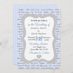 Faire-part de mariage de texte romantique bleu et 