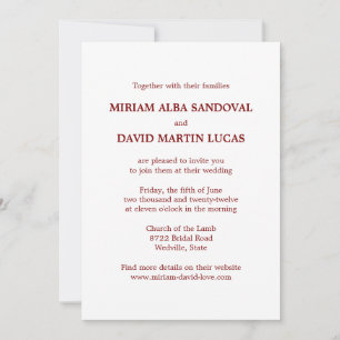 Faire-part de mariage de texte rouge formel minima