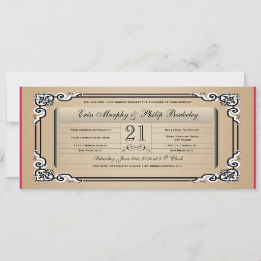 Faire-part de mariage de ticket Vintage (Devant)