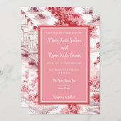 Faire-part de mariage de Toile Rouge Rose (Devant / Derrière)