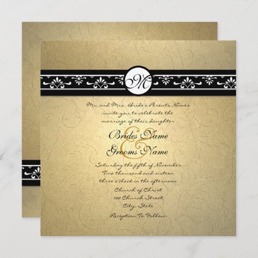 Faire-part de mariage de torrents Damask Or (Devant / Derrière)