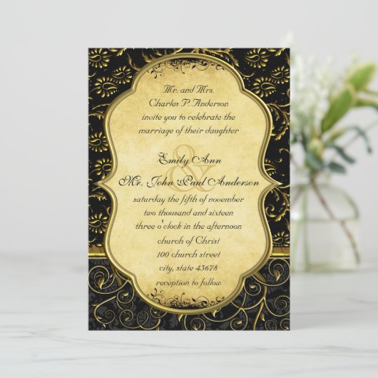 Faire-part de mariage de torrents Damask Or (Debout devant)