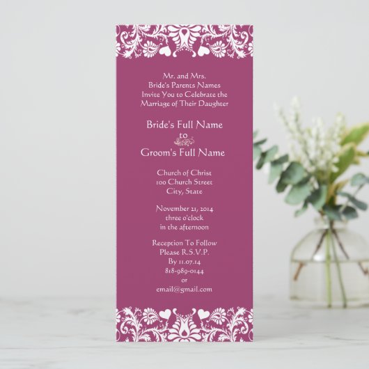 Faire-part de mariage de torrents de Damas de prun (Debout devant)