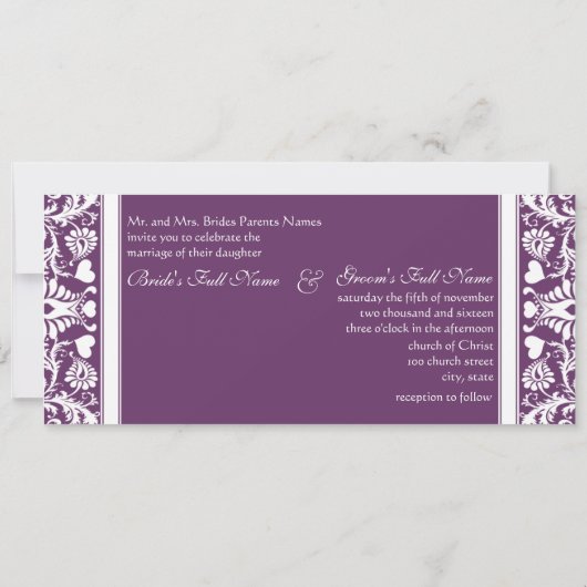 Faire-part de mariage de torrents de prune profond (Dos)