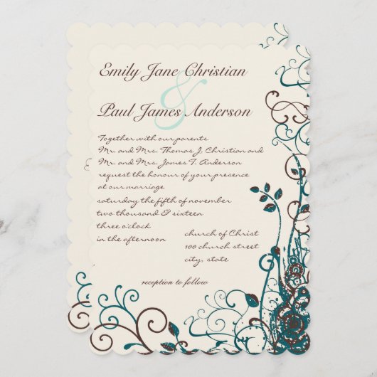 Faire-part de mariage de tourbillons Turquoises et (Devant / Derrière)